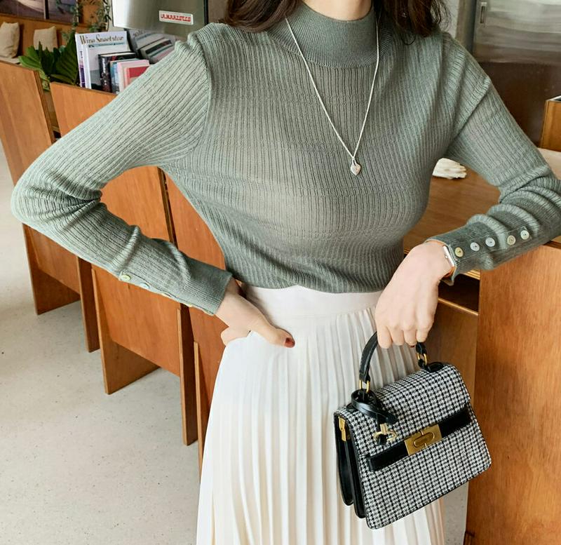 【新作10%OFF】ボタンスリーブリブニット・全4色・b64744 レディース【tops】【韓国 ファッション トップス ニット