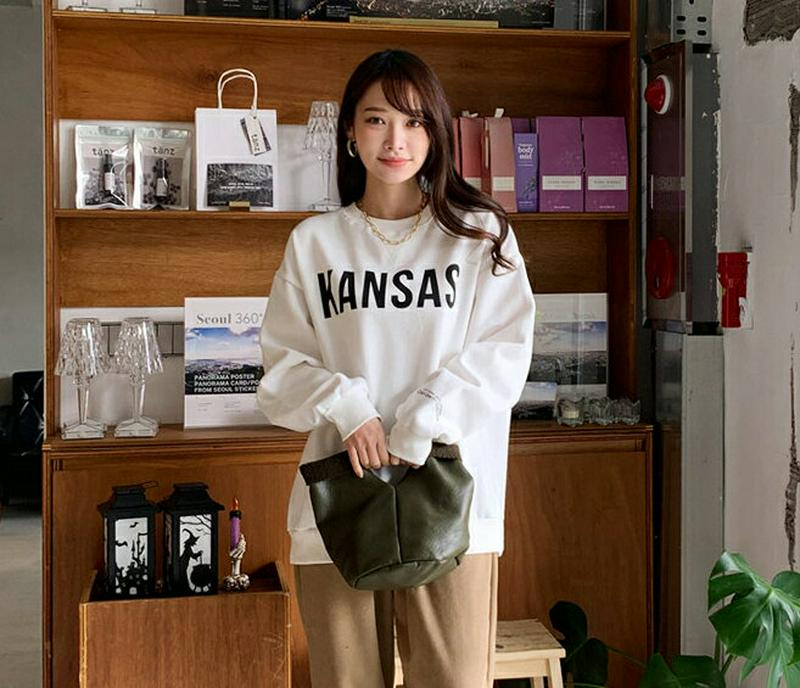 【新作10%OFF】裏起毛KANSASスウェット・全5色・64748 レディース【tops】【韓国 ファッション トップス スウ
