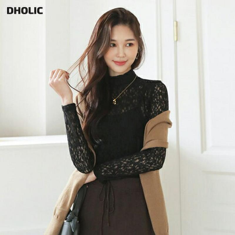 【新作10%OFF】起毛ハーフネックレースブラウス・全2色・b60943 レディース【bl】【韓国 ファッション トップス ブラ