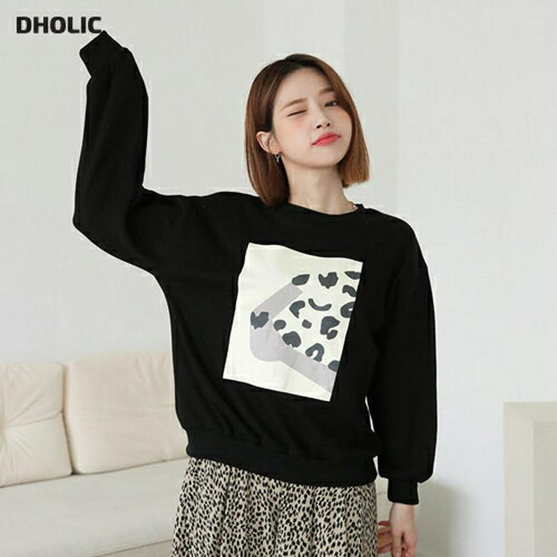 即日配送 裏起毛レオパードプリントスウェット・全4色・b60936 レディース【tops】 韓国ファッション トップス スウェット 長袖 ロングスリーブ ラウンドネック 裏起毛 レオパード柄 ヒョウ柄 スクエア プリント ルーズ ゆったり カジュアル ラフ 秋 冬