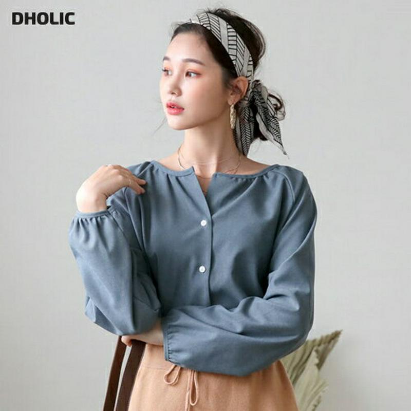 【新作10%OFF】ギャザーネックボタンブラウス・全5色・t60944 レディース【bl】【韓国 ファッション トップス ブラウ
