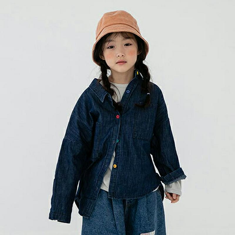 【新作10%OFF】カラフルボタンデニムシャツ・u07869 キッズ【3~8才】【bl】【トップス シャツ デニムシャツ デニム