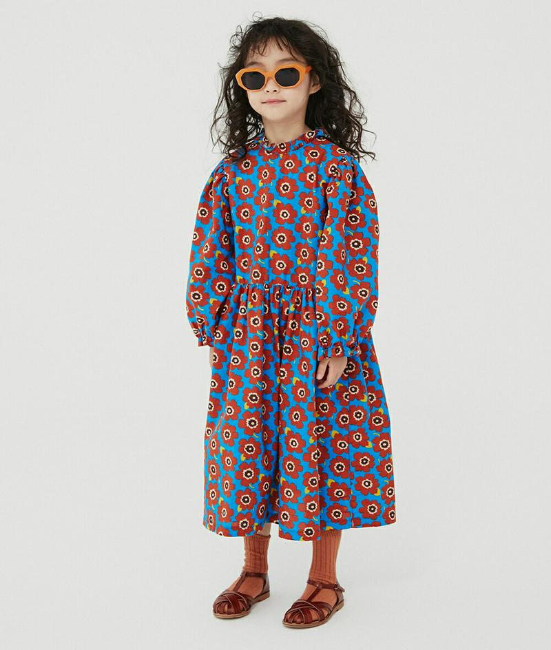 【新作10%OFF】袖バルーンフラワープリントワンピース・u07868 キッズ【3~8才】【ops】【ワンピース ロング　ロング