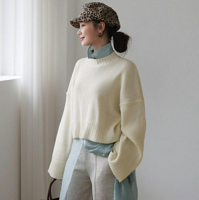 【新作10%OFF】ハーフネッククロップドニット・全3色・b60939 レディース【tops】【韓国 ファッション トップス ニ
