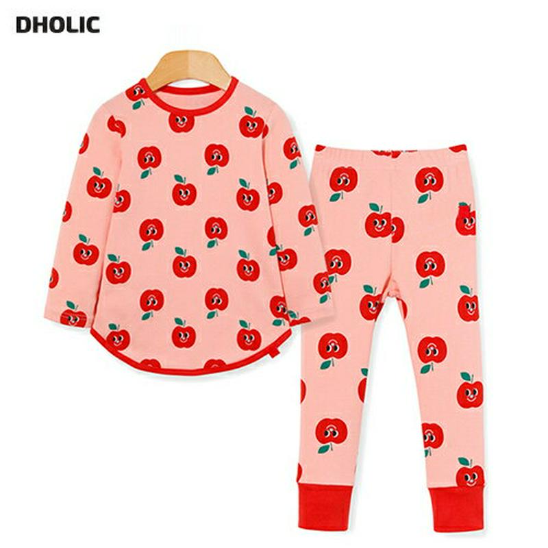 アップルパジャマSET・p007853 キッズ【3~8才】【uw】【パジャマ 部屋着 ルームウェア トップス　長袖 パンツ ズボン リンゴ りんご くだもの セット set 上下 女の子 男の子 韓国 韓国子供服 子供 こども 子供服 こども服】【KIDS】