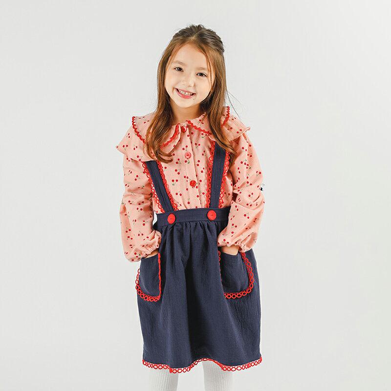 チェリーブラウス&ワンピースSET・p007850 キッズ【3~8才】【ops】【ワンピース ミディ丈 ミディワンピース セット set ブラウス トップス さくらんぼ ガーリー サクランボ かわいい 女の子 春 秋 韓国 韓国子供服 こども 子供服 こども服】【KIDS】