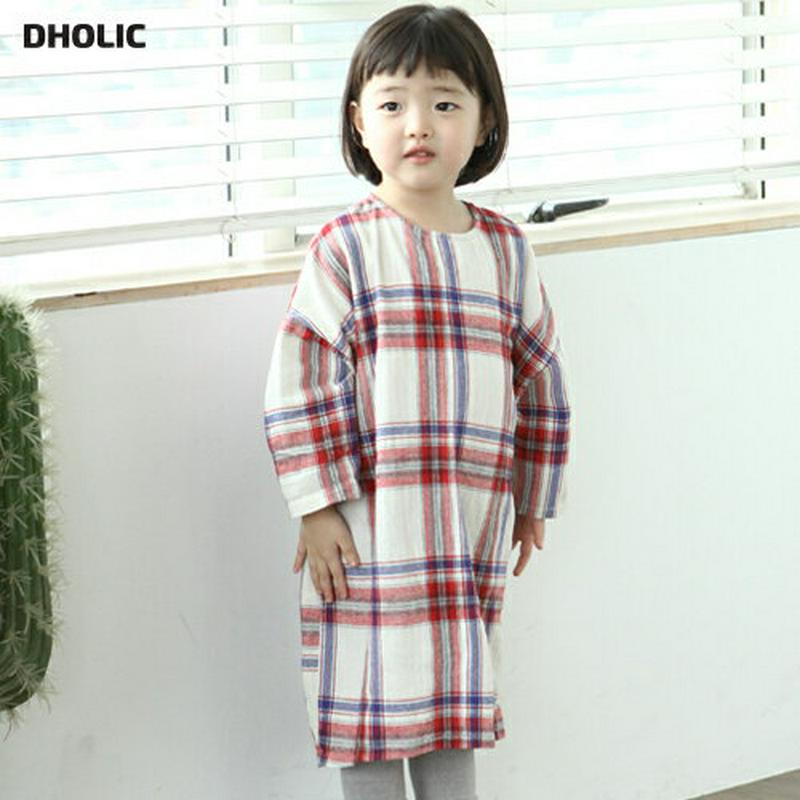 チェックワンピース・p007709 キッズ【3~8才】【ops】【ワンピース ロング ロングワンピース 長袖 チェック柄 カジュアル ゆったり 女の子 秋 冬 韓国 韓国子供服 子供 こども 子供服 こども服】【KIDS】