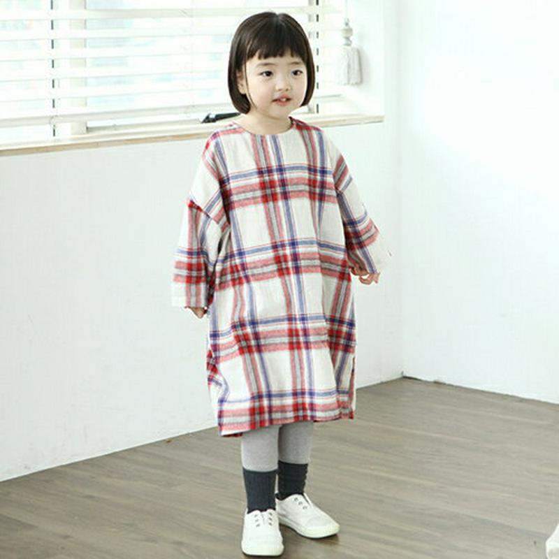チェックワンピース・p007709 キッズ【3~8才】【ops】【ワンピース ロング ロングワンピース 長袖 チェック柄 カジュアル ゆったり 女の子 秋 冬 韓国 韓国子供服 子供 こども 子供服 こども服】【KIDS】