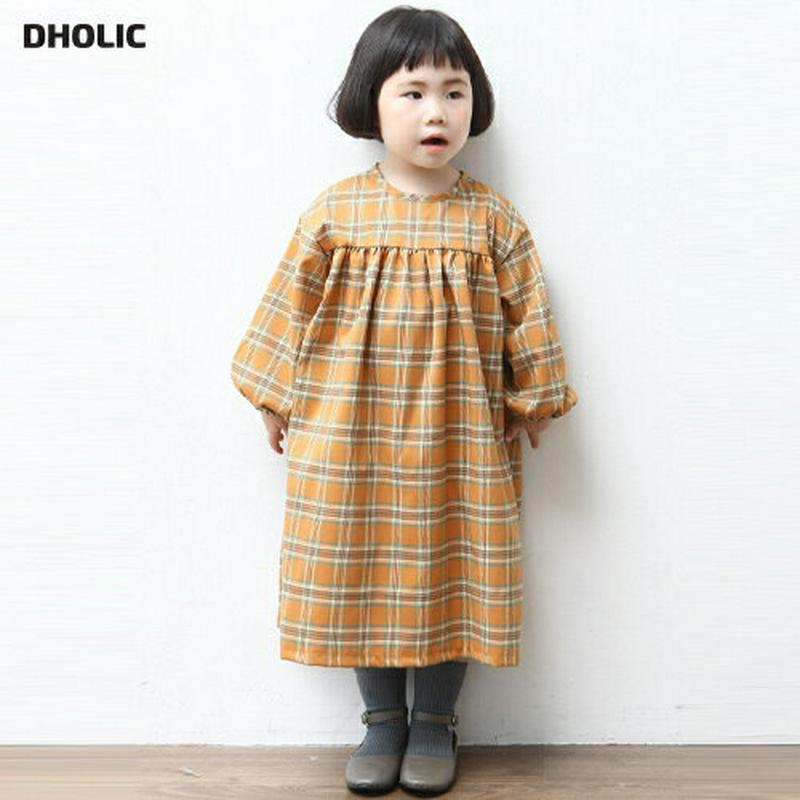 ギャザーチェックワンピース・p007708 キッズ【3~8才】【ops】【ワンピース ロング ロングワンピース 長袖 チェック柄 ギャザー カジュアル ラフ ゆったり 女の子 春 秋 韓国 韓国子供服 子供 こども 子供服 こども服】【KIDS】