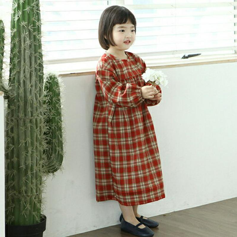 ギャザーチェックワンピース・p007708 キッズ【3~8才】【ops】【ワンピース ロング ロングワンピース 長袖 チェック柄 ギャザー カジュアル ラフ ゆったり 女の子 春 秋 韓国 韓国子供服 子供 こども 子供服 こども服】【KIDS】