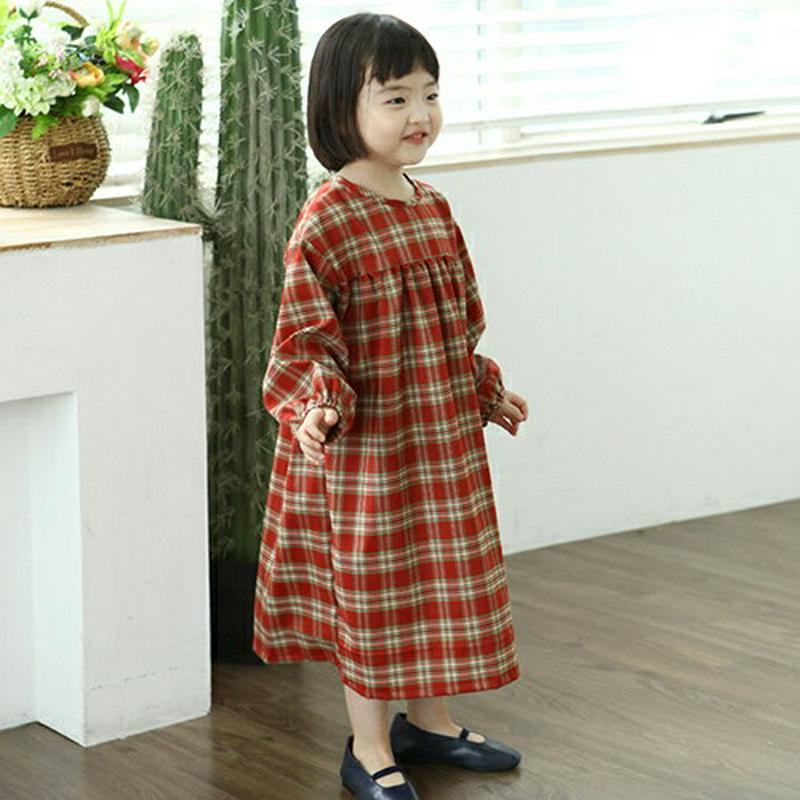 ギャザーチェックワンピース・p007708 キッズ【3~8才】【ops】【ワンピース ロング ロングワンピース 長袖 チェック柄 ギャザー カジュアル ラフ ゆったり 女の子 春 秋 韓国 韓国子供服 子供 こども 子供服 こども服】【KIDS】