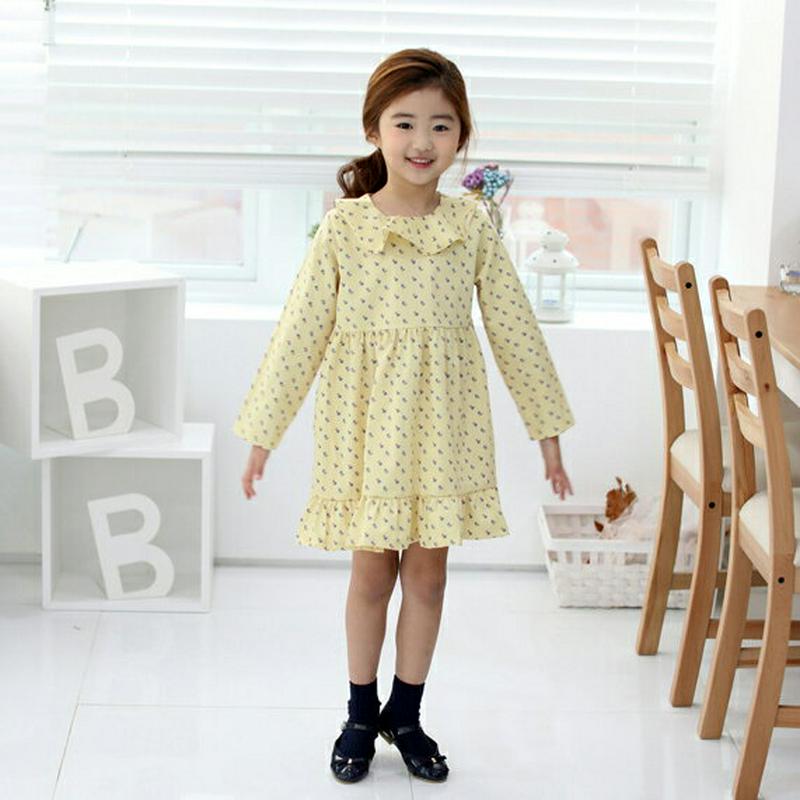 フリル小花柄ワンピース・p007842 キッズ【3~8才】【ops】【ワンピース 長袖 小花柄 花柄 フリル 可愛い かわいい フリルネック 襟コンシャス フェミニン 女の子 春 秋 韓国 韓国子供服 子供 こども 子供服 こども服】【KIDS】