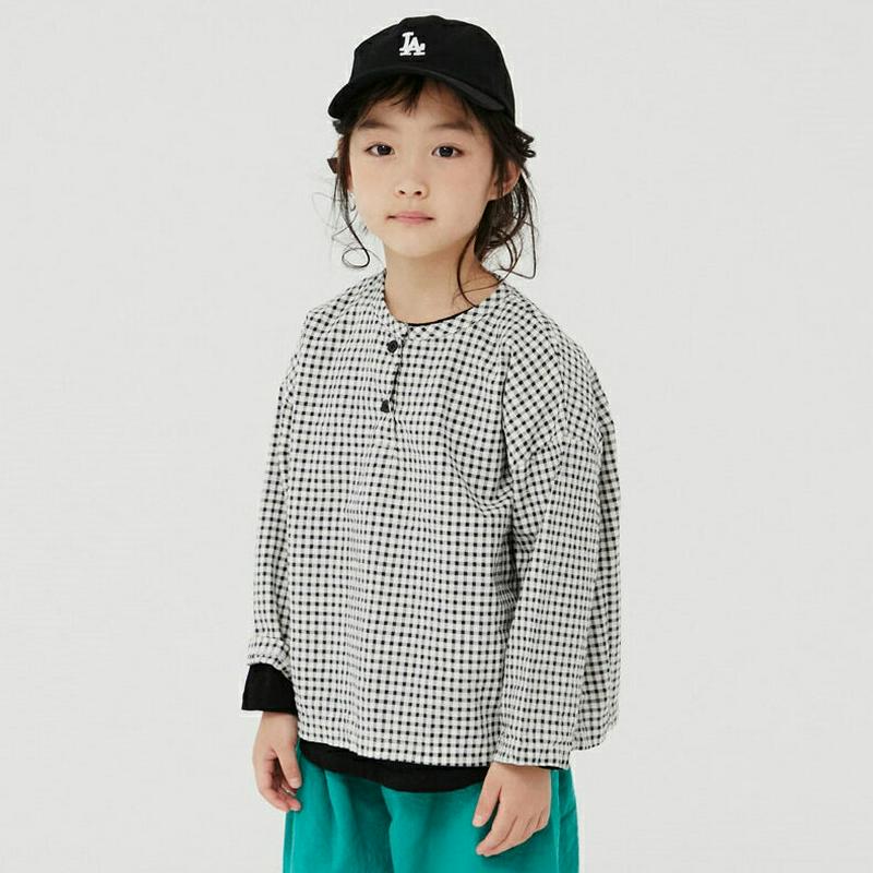 【新作10%OFF】ボタンネックチェック柄ブラウス・u07860 キッズ【3~8才】【bl】【トップス ブラウス 長袖 チェック