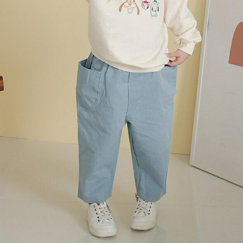 アウトポケットパンツ・p007823 キッズ 【3~8才】【pt】【韓国 ファッション ボトムス パンツ ロング テーパード スラウチ ルーズ ウエストゴム 無地 女の子 男の子 ユニセックス 男女共用 キッズ 子供用 幼稚園 通学 通園 小学生 春 秋 冬】【KIDS】
