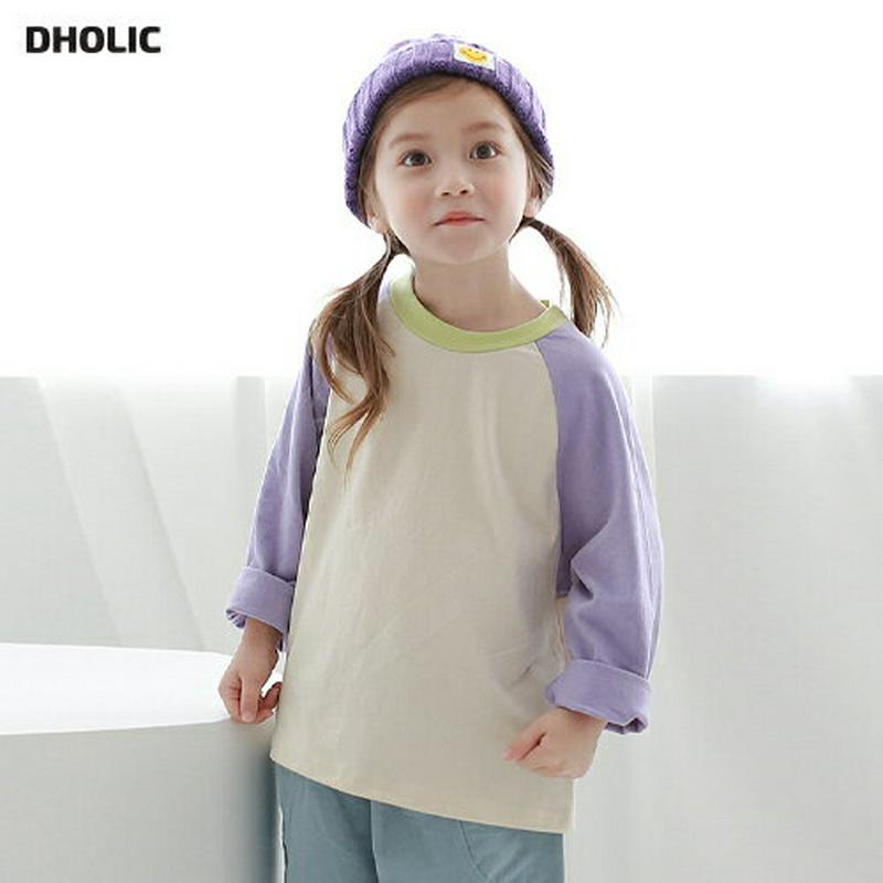 ラグラン配色Tシャツ・p007822 キッズ 【3~8才】【tops】【韓国 ファッション トップス Tシャツ カットソー ラウンドネック 長袖 ロングスリーブ ルーズ ゆったり 女の子 男の子 ユニセックス キッズ 子供 子供用 幼稚園 通学 通園 春 秋 冬】【KIDS】