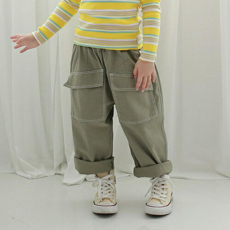 ステッチポケットパンツ・p007815 キッズ 【3~8才】【pt】【韓国 ファッション ボトムス パンツ ロング ストレート ルーズ ウエストゴム 無地 女の子 男の子 ユニセックス 男女共用 キッズ 子供 子供用 幼稚園 通学 通園 小学生 春 秋 冬】【KIDS】