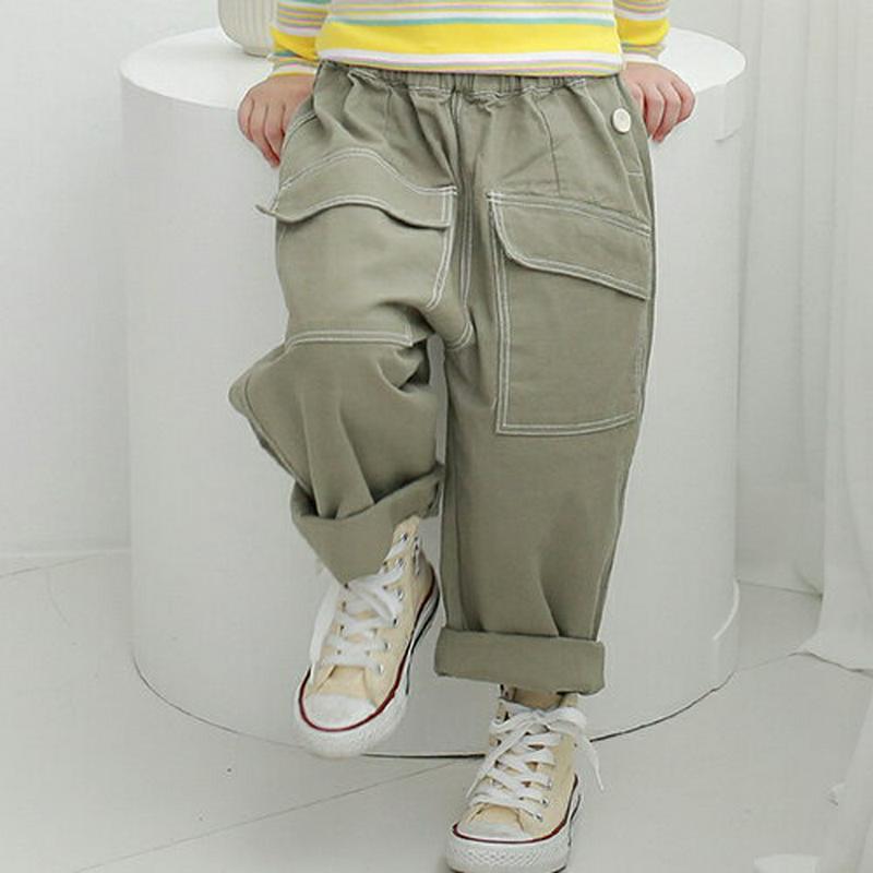 ステッチポケットパンツ・p007815 キッズ 【3~8才】【pt】【韓国 ファッション ボトムス パンツ ロング ストレート ルーズ ウエストゴム 無地 女の子 男の子 ユニセックス 男女共用 キッズ 子供 子供用 幼稚園 通学 通園 小学生 春 秋 冬】【KIDS】