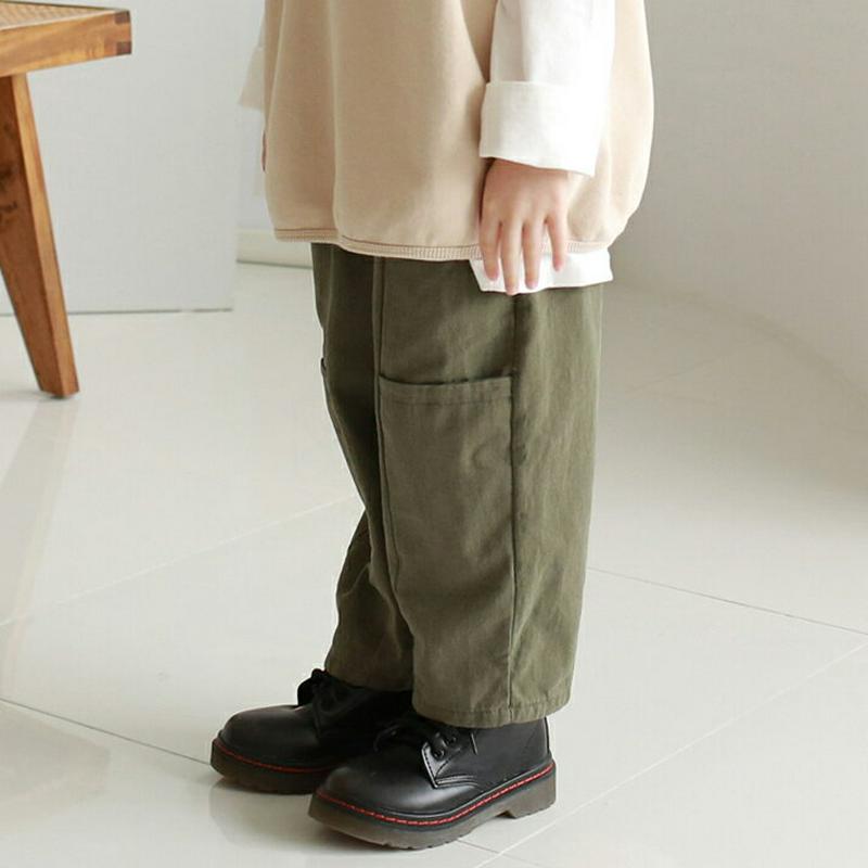 カジュアルポケットパンツ・p007836 キッズ 【3~8才】【pt】【韓国 ファッション ボトムス パンツ ロング ストレート ルーズ ウエストゴム 無地 女の子 男の子 ユニセックス 男女共用 キッズ 子供 子供用 幼稚園 通学 通園 小学生 春 秋 冬】【KIDS】