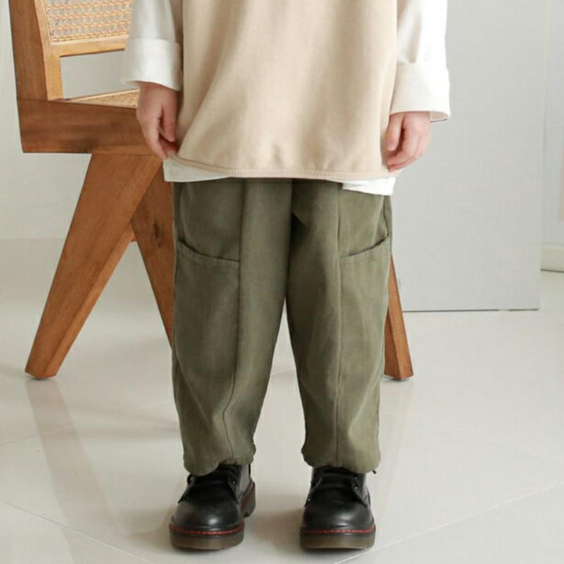 カジュアルポケットパンツ・p007836 キッズ 【3~8才】【pt】【韓国 ファッション ボトムス パンツ ロング ストレート ルーズ ウエストゴム 無地 女の子 男の子 ユニセックス 男女共用 キッズ 子供 子供用 幼稚園 通学 通園 小学生 春 秋 冬】【KIDS】
