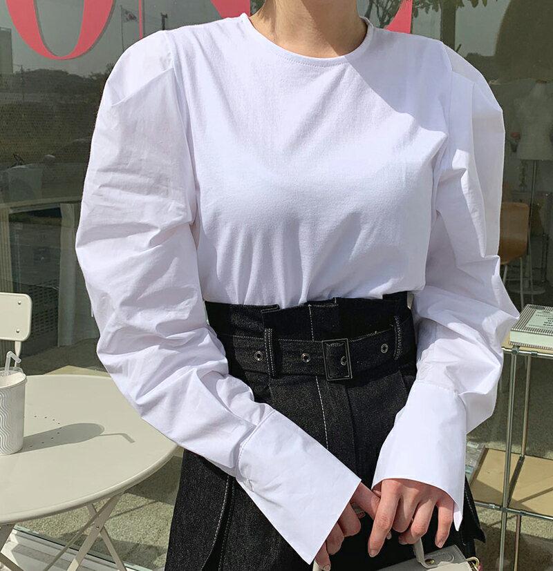 ラウンドネックパフTシャツ・全2色・t61345 レディース【tops】【韓国 ファッション トップス Tシャツ パフスリーブ 