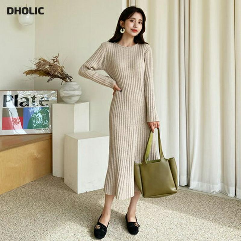 ウール混リブワンピース・全2色・t61436 レディース【ops】【韓国 ファッション ワンピース ロングワンピース ニット ニ