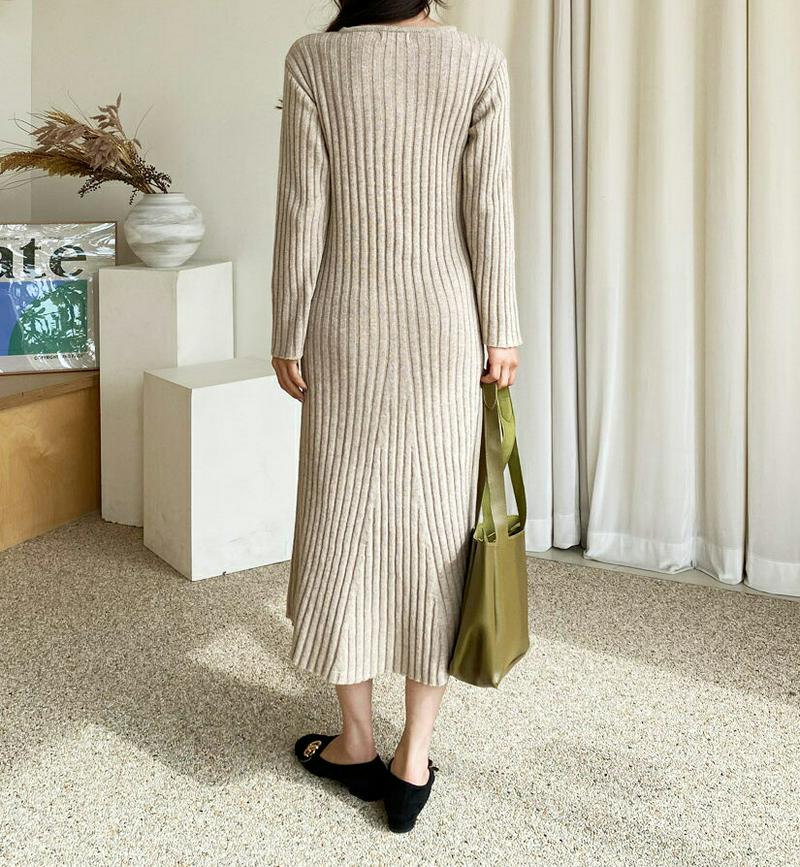 ウール混リブワンピース・全2色・t61436 レディース【ops】【韓国 ファッション ワンピース ロングワンピース ニット ニ