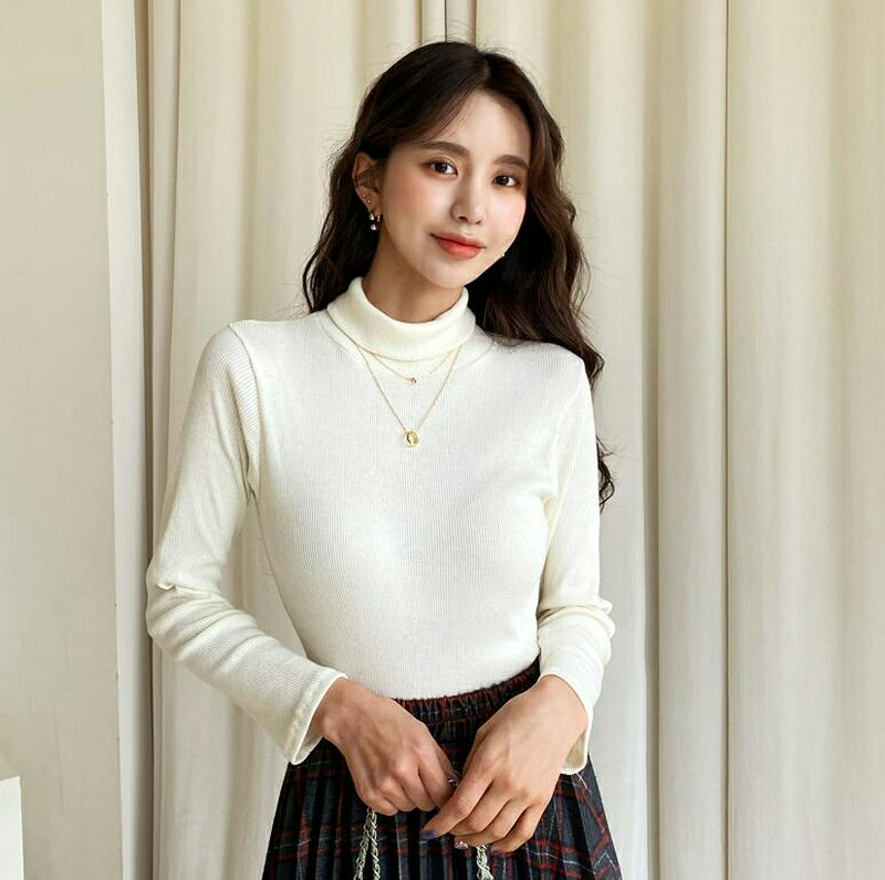 リブタートルネックTシャツ・全4色・t61413 レディース【tops】【韓国 ファッション トップス Tシャツ ロングスリーブ