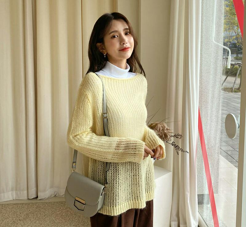 ウール混ラウンドニット・全4色・t61426 レディース【tops】【韓国 ファッション トップス ニット ニットトップス ロン