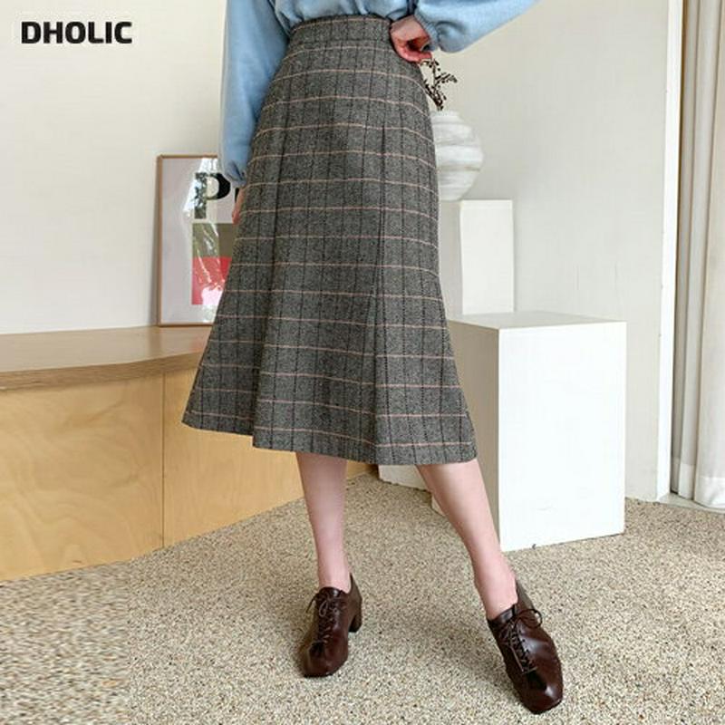 イージーチェックスカート・全2色・b61397 レディース【sk】【韓国 ファッション ボトムス スカート ロング丈 ロングスカ