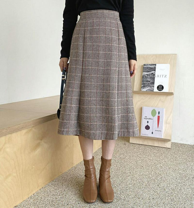 イージーチェックスカート・全2色・b61397 レディース【sk】【韓国 ファッション ボトムス スカート ロング丈 ロングスカ