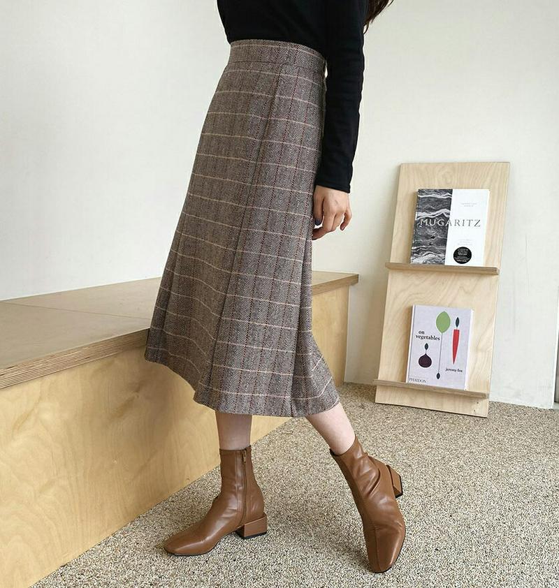 イージーチェックスカート・全2色・b61397 レディース【sk】【韓国 ファッション ボトムス スカート ロング丈 ロングスカ