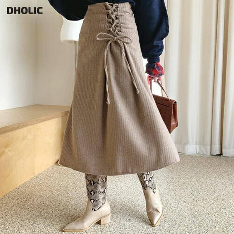 レースアップフレアスカート・全2色・b61434 レディース【sk】【韓国 ファッション ボトムス スカート ロング丈 ロングス