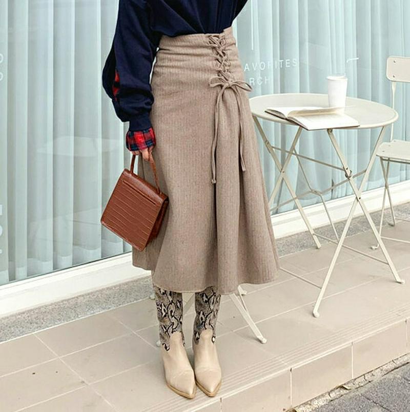 レースアップフレアスカート・全2色・b61434 レディース【sk】【韓国 ファッション ボトムス スカート ロング丈 ロングス