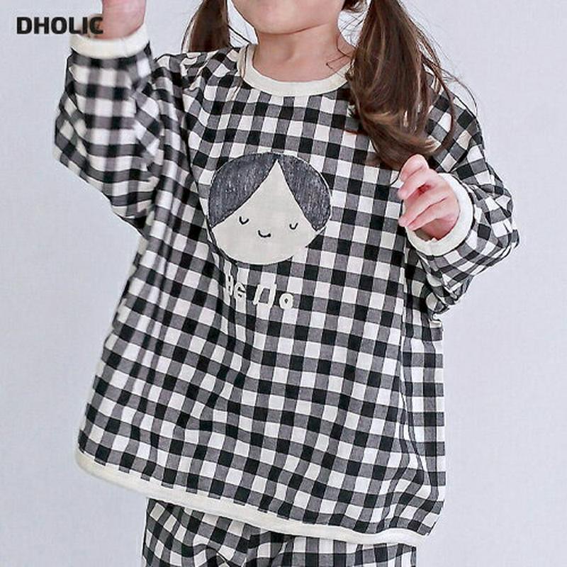 HELLOチェック長袖Tシャツ・p007565 キッズ【3~8才】【tops】【トップス Tシャツ 長袖 チェック柄 ギンガムチェック ロゴ カジュアル ラフ ゆったり 女の子 男の子 春 秋 冬 韓国 韓国子供服 子供 こども 子供服 こども服】【KIDS】