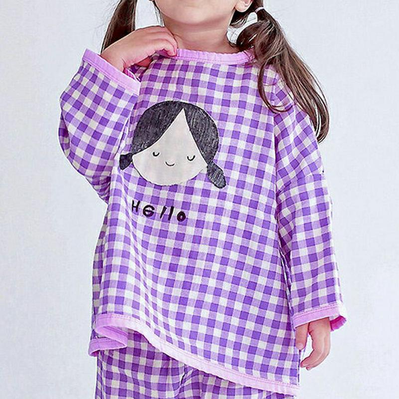HELLOチェック長袖Tシャツ・p007565 キッズ【3~8才】【tops】【トップス Tシャツ 長袖 チェック柄 ギンガムチェック ロゴ カジュアル ラフ ゆったり 女の子 男の子 春 秋 冬 韓国 韓国子供服 子供 こども 子供服 こども服】【KIDS】