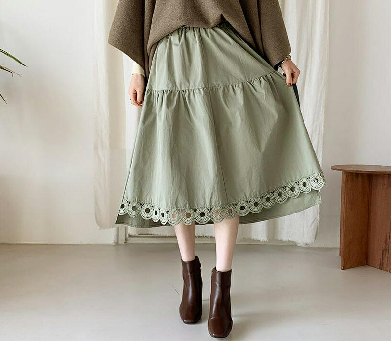 サークルレースヘムスカート・全2色・b64732 レディース【sk】【韓国 ファッション ボトムス スカート ロング丈 ロングス