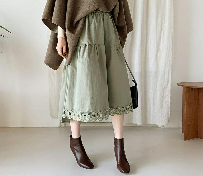 サークルレースヘムスカート・全2色・b64732 レディース【sk】【韓国 ファッション ボトムス スカート ロング丈 ロングス