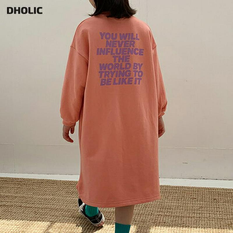 バック配色レタリングワンピース・u07383 キッズ【3~8才】【ops】【ワンピース ロング ロングワンピース 長袖 ロゴ バ