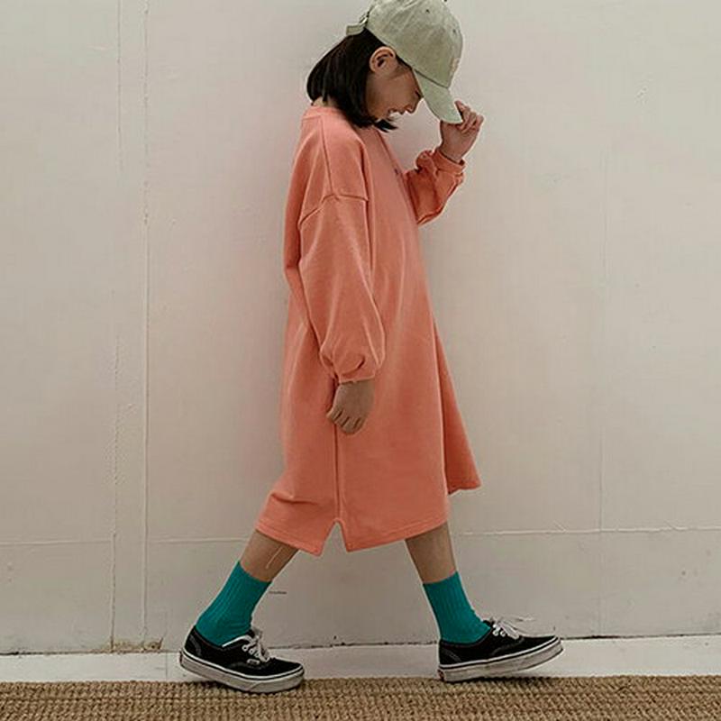 バック配色レタリングワンピース・u07383 キッズ【3~8才】【ops】【ワンピース ロング ロングワンピース 長袖 ロゴ バ