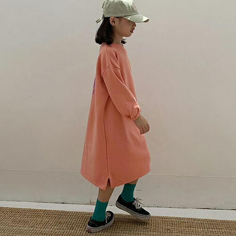 バック配色レタリングワンピース・u07383 キッズ【3~8才】【ops】【ワンピース ロング ロングワンピース 長袖 ロゴ バ