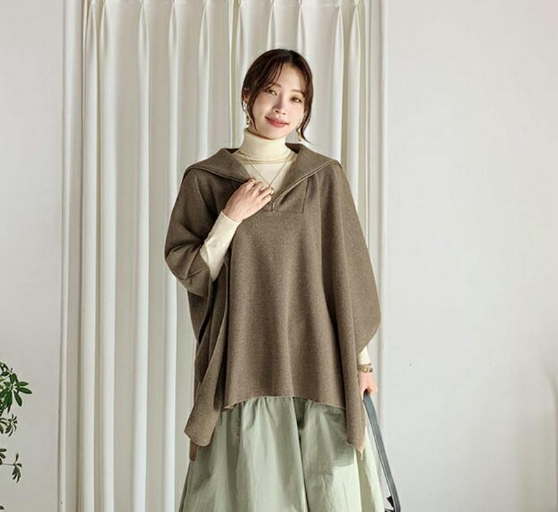 ジップニットケープ・全3色・b64711 レディース【tops】【韓国 ファッション トップス ニット ニットトップス ケープ 