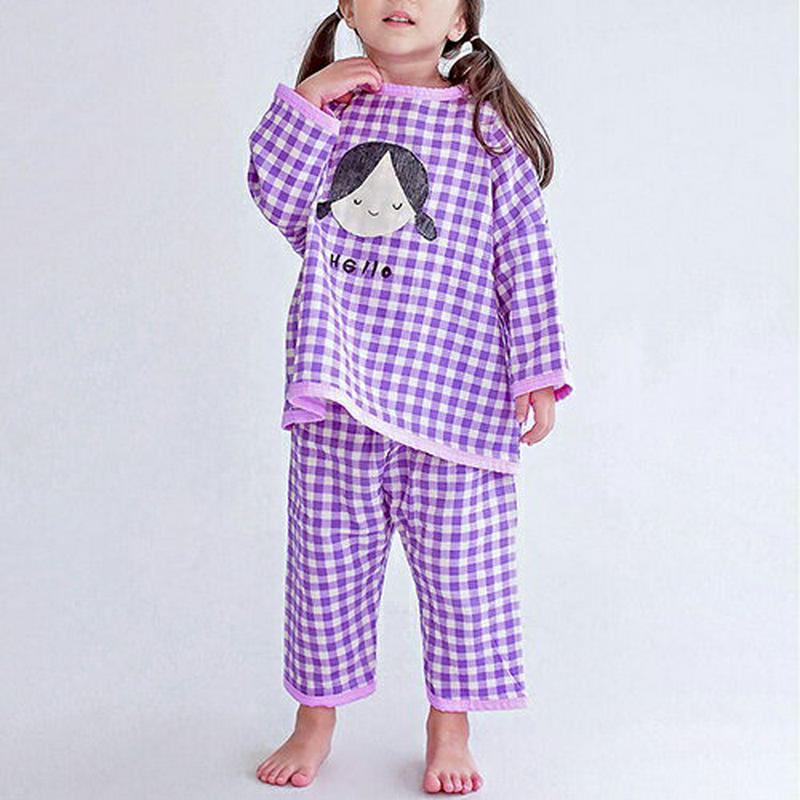 HELLOチェック柄ルームウェアSET・p007557 キッズ【3~8才】【uw】【ルームウェア パジャマ 部屋着 チェック柄 ギンガムチェック トップス パンツ ズボン カジュアル 女の子 男の子 韓国 韓国子供服 子供 こども 子供服 こども服】【KIDS】