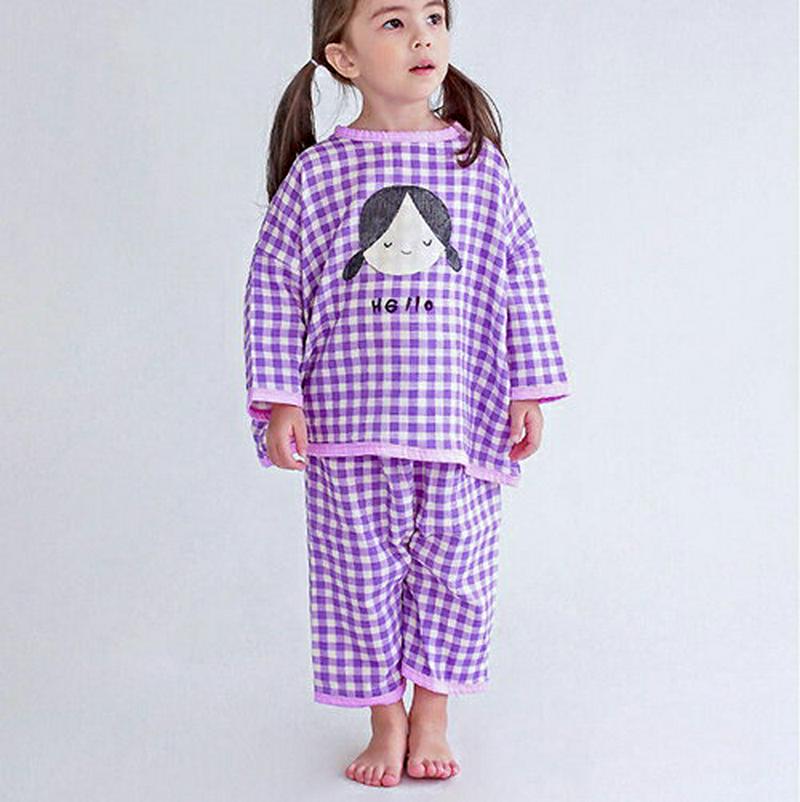 HELLOチェック柄ルームウェアSET・p007557 キッズ【3~8才】【uw】【ルームウェア パジャマ 部屋着 チェック柄 ギンガムチェック トップス パンツ ズボン カジュアル 女の子 男の子 韓国 韓国子供服 子供 こども 子供服 こども服】【KIDS】