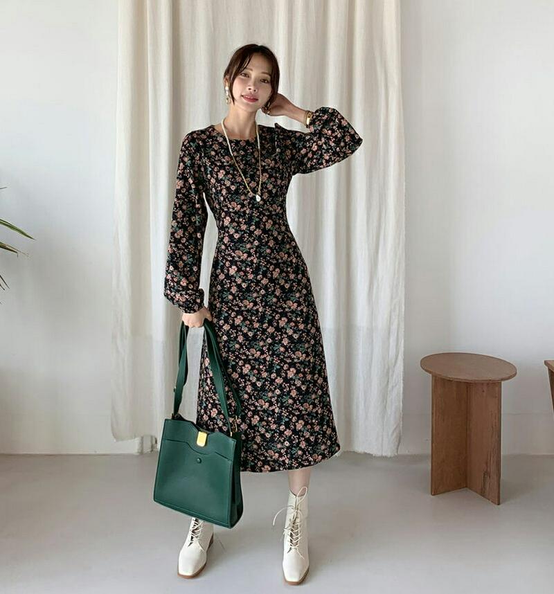 リボンフローラルワンピース・全2色・t64717 レディース【ops】【韓国 ファッション ワンピース ロングワンピース ロング