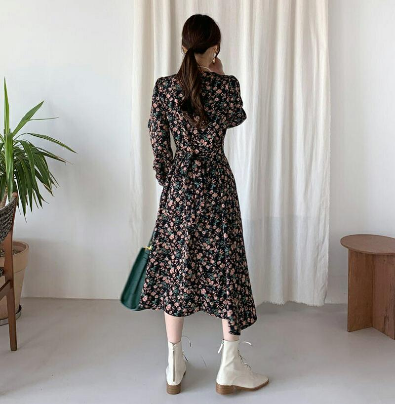リボンフローラルワンピース・全2色・t64717 レディース【ops】【韓国 ファッション ワンピース ロングワンピース ロング