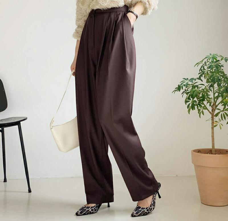 ハイウエストタックパンツ・全4色・t64724 レディース【pt】【韓国 ファッション ボトムス ズボン パンツ ロングパンツ 