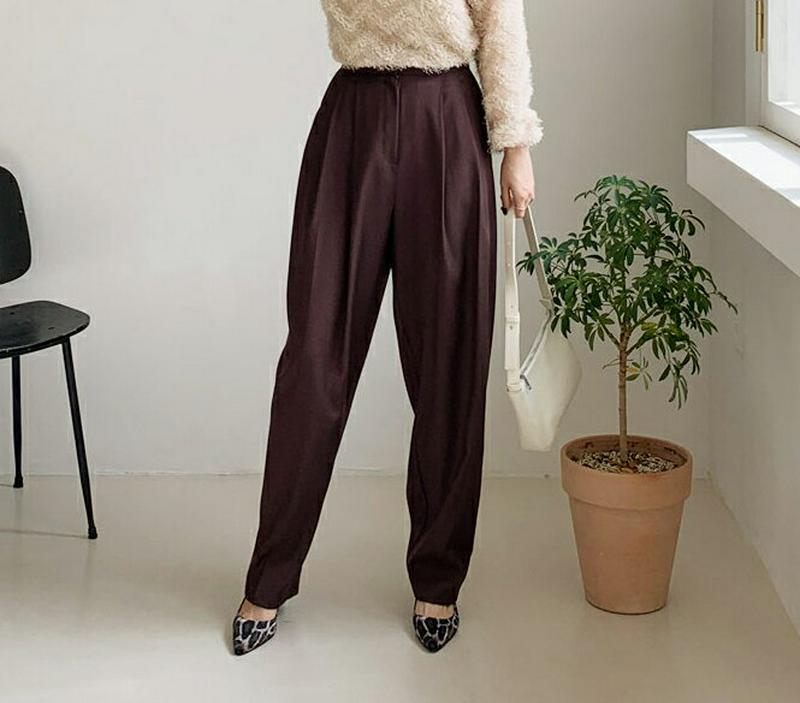 ハイウエストタックパンツ・全4色・t64724 レディース【pt】【韓国 ファッション ボトムス ズボン パンツ ロングパンツ 