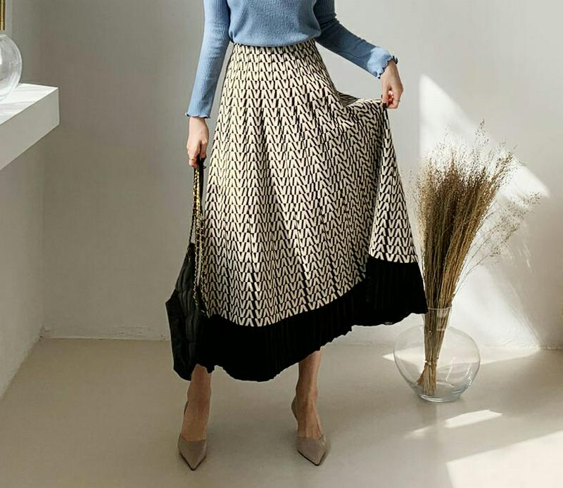 ベロアヘムパターンニットスカート・全2色・b64730 レディース【sk】【韓国 ファッション ボトムス スカート ロング丈 ロ