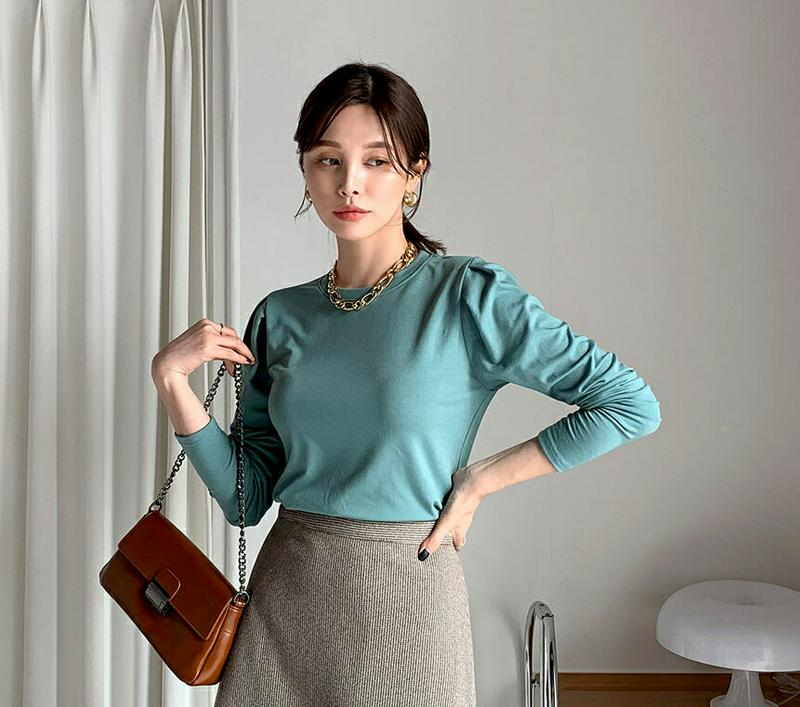 ショルダータックTシャツ・全5色・b64707 レディース【tops】【韓国 ファッション トップス Tシャツ ロングスリーブ 