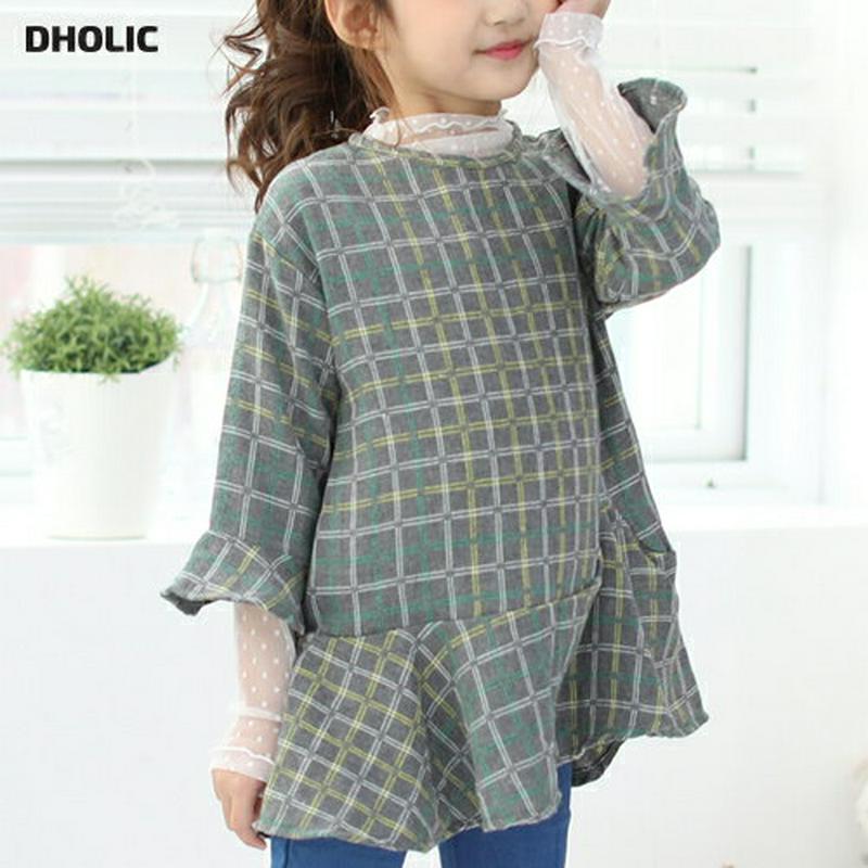 フレアヘムチェックTシャツ・p007771 キッズ【3~8才】【tops】【トップス Tシャツ 長袖 フレア フレアトップス チェック柄 カジュアル 女の子 春 秋 韓国 韓国子供服 子供 こども 子供服 こども服】【KIDS】
